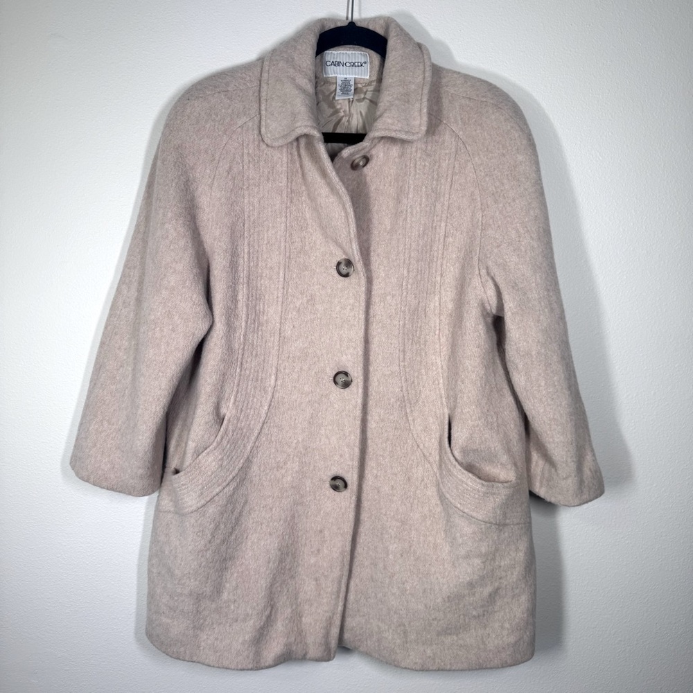 Vintage Cabin Creek Pea Coat Jacket Women 10 Oatmeal Wool Button Up Cozy/Warm